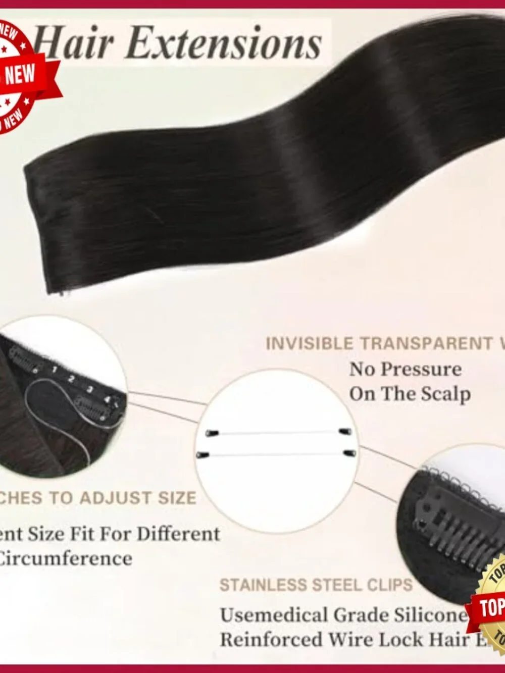 20 Inch Straight Human Hair Extensions with Invisible Wire and Clips